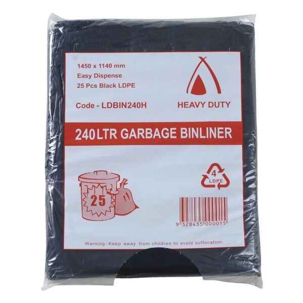 240L Garbage Bags/Wheelie Bin Liners 30 Micron - (Pack of 25)