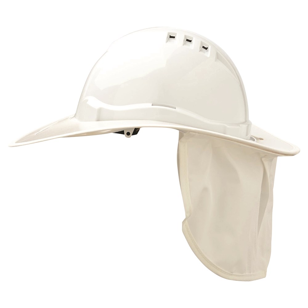 Hard Hat Plastic Snap Brim w/- neck flap WHITE