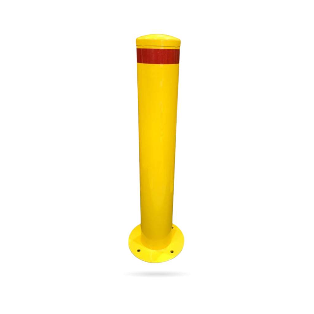 Safety Yellow Steel Bollard - 1200mm(H) x 220mm Dia - Surface Mount - 5mm wall thickness
