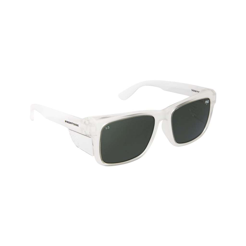 Style Safety Glasses Frontside POLARISED Smoke Lens with Clear Frame