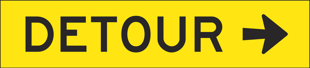 Multi Message Sign 1200 x 300mm Class 1 Coreflute - Detour (Right Arrow)