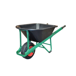 [W800P] Builders Wheelbarrow - Wide Wheel, Poly Tray, Green Frame