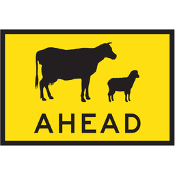 [SIGNT1-19A] Boxed Edge Sign Metal Class 1W Reflective 900 x 600mm - Cattle and Sheep Symbol Ahead